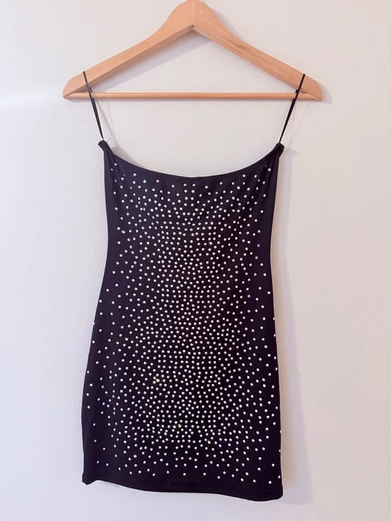 WINDSOR • Black Mini Strapless Dress with Iridescent Rhinestones - Picture 4 of 4